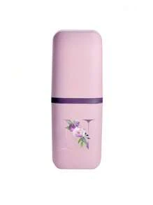 一套便携式旅行牙刷盒，字母系列印花，包含带盖漱口杯、牙膏牙刷收纳盒，浴室配件，户外旅行牙刷牙膏收纳盒，防尘整理盒，旅行必备，返校用品 - 粉色 - 查看 12