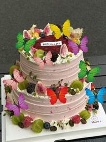 48pcs Mixed Color Butterfly Wafer Paper Cupcake Toppers, Wedding/Birthday Party Cake Decorations - Multicolor - View 4