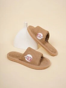 Women's Open Toe Slippers, Memory Foam Soft Plush Indoor Bedroom Slippers, Casual Cartoon Print Strap Slide Sandals, Suitable For Spring, Summer, Autumn, And Winter - Brown - View 3