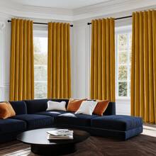 Topfinel 6 Panels Velvet Curtains Blackout Rod Pocket Back Tab Curtains For Living Room Bedroom Thermal Insulated Soundproof Window Drapes Room Darkening Privacy Home Decor Machine Washable - 芥末黃 - 查看 2