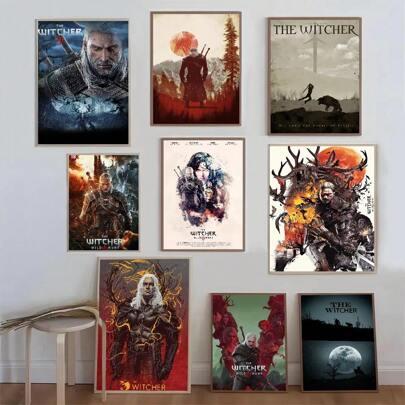 1pc Wall Arts Posters Optional Frame Frameless Pop Vintage T-The W-Witchers 3 Game Vintage Posters Sticky Whitepaper Prints Posters Artwork Posters Wall Stickers ,Wall Art With Frame