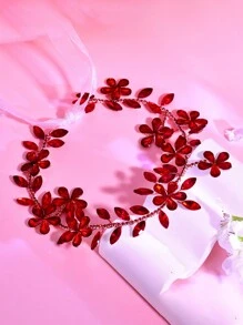 1 Piece Of Ladies' Valentine's Day Gift Accessory, Shiny Red Rhinestone Belt, Elegant And Fashionable Elegant, Flower Vine Design Waist Accessories, Holiday Parties, Brides' Weddings, Banquets, Daily Outings, Evening Dresses, Handmade Waist Accessories, Multifunctional Headband And Hair Accessories