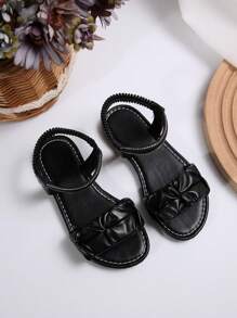 儿童鞋女童2025夏季新款时尚一体式圆头漏趾平底防滑一脚蹬休闲沙滩凉鞋 - 黑色 - 查看 3