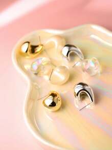 8 件装欧美时尚简约水滴形镂空耳环高端设计金银耳环适合日常佩戴 - 彩色 - 查看 5