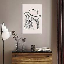 Chic Wtern Cowgirl Black & White Line Art Canvas  VintageInspired Framed Wall Decor, Minimalist Dign With Wooden Frame For Bedroom, Dorm, Apartment, Room Decor, 2D, Perfect For Room Decor - đóng khung - Xem 7
