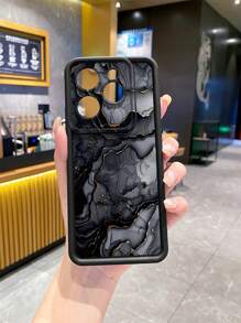 1pc Marble Black Camera Anti-Drop UV Printed Phone Case Compatible With Apple/ Galaxy/Infinix/Redmi/OPPO/VIVO/Realme/MOTO