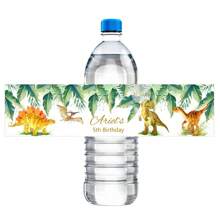 30 etiquetas personalizadas para botellas de agua de cumpleaños con diseño de dinosaurios, pegatinas temáticas de dinosaurios y animales personalizadas para decoraciones de fiesta de baby shower - Multicolor - Ver 15