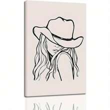 Chic Wtern Cowgirl Black & White Line Art Canvas  VintageInspired Framed Wall Decor, Minimalist Dign With Wooden Frame For Bedroom, Dorm, Apartment, Room Decor, 2D, Perfect For Room Decor - đóng khung - Xem 1