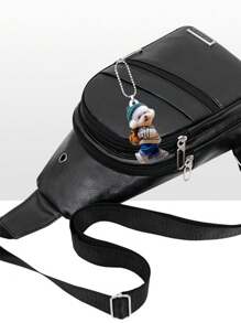Bolso bandolera Shrrie para mujeres y hombres, bolso de cintura cruzado para mujeres y hombres, el nuevo clásico de moda de unicolor retro Joker, de tela impermeable de PU con bolsillo de vivo, diseño de bolsillo múltiple con orificio externo para auriculares