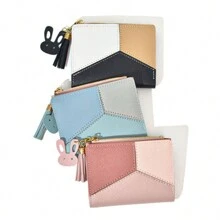 Carteira De Mão Feminina Bloco de cores Forma Com Zipper - Rosa - Visão 5