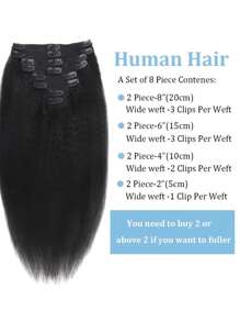 Eulisi Kinky Straight Clip In Hair Extensions Fullness With 1 Pack, 20inch 135g 8pcs Natural Black Seamless Clip In Hair Extensions Human Hair