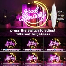 定制霓虹灯 RESHAKE Good Vibes 霓虹灯标志、用于墙面装饰的可调光 LED 霓虹灯标志、适用于卧室、客厅、游戏室等的 USB 供电月亮霓虹灯标志。