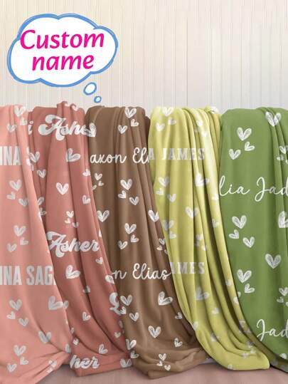 1pc Personalized Flannel Blanket,Hearts Personalized Blanket Custom Blanket Blanket Name Blanket Pet Blanket Custom Gift Dorm Home Decor Christmas Gifts,Valentine's Day Gift,250GSM,Mother's Day Gifts, Father's Day Gifts