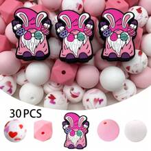 30pcs/52pcs Bunny Egg Shape Silicone Bead Set, Easter Jewelry DIY Gift, Suitable For Necklace, Bracelet, Home Decor - Ideal Handmade Gift
