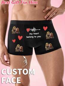 Customized Men's Briefs With Photo/Text/Name/Logo Print, Elastic Comfortable Casual Underwear For Daily Wear, Ideal Gift For Husband/Boyfriend On Valentine's Day,Dawg,Colorful,Cute,Adorable,Contracted,Funny,Custom,Unique,Customized,Personalized,Ideal Gifts For Him,Boyfriend,Girlfriend,Family,Friends,Grandparents,Children,Her
