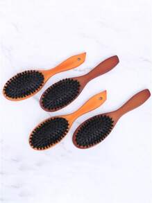 1 Peça Escova de Cerdas Naturais Pente Anti-Estático Oval Para Penteado Escova de Cabelo Com Cabo de Madeira Para Mulheres e Homens, Pente de Faia Natural Escova de Cabelo Para Cabelos Cacheados, Grossos, Longos, Secos e Úmidos, Desembaraçador, Escovas de Massagem