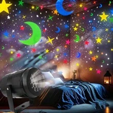 1 proiector LED rotativ cu model de stele și lună, alimentat prin USB, creează o atmosferă festivă, potrivit pentru casă, grădină, Ziua Îndrăgostiților, Paște, Anul Nou, decorațiuni pentru petreceri