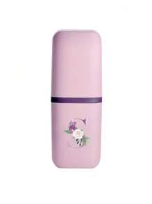 一套便携式旅行牙刷盒，字母系列印花，包含带盖漱口杯、牙膏牙刷收纳盒，浴室配件，户外旅行牙刷牙膏收纳盒，防尘整理盒，旅行必备，返校用品 - 粉色 - 查看 22