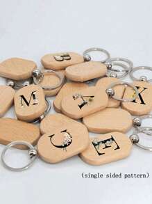 Daisy Flower Letter A-Z Pattern Wooden Keychain, First Letter Wooden Pendant, Creative Small Gift That Can Be Carved, Bag Pendant, Wooden Label, Keychain, Ring, Carved Blank Wooden Board, Diy Accessory, Single-Sided Printing - Apricot - View 6