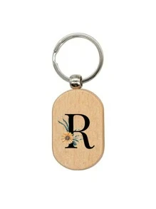 Daisy Flower Letter A-Z Pattern Wooden Keychain, First Letter Wooden Pendant, Creative Small Gift That Can Be Carved, Bag Pendant, Wooden Label, Keychain, Ring, Carved Blank Wooden Board, Diy Accessory, Single-Sided Printing - Apricot - View 30