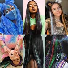 6 Stücke Haar Tinsel Clip, Tinsel Haarverlängerungen, Fairy Haar Tinsel, glitzernde Haar Strähnen 20 Zoll Haar Tinsel, hitzebeständig