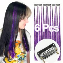 6 Stücke Haar Tinsel Clip, Tinsel Haarverlängerungen, Fairy Haar Tinsel, glitzernde Haar Strähnen 20 Zoll Haar Tinsel, hitzebeständig