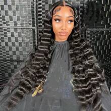 180% Deep Wave 5x5 Lace Closure Wigs Human Hair 40 Inches HD Transparent Lace Wigs Deep Curly Wig Human Hair Lace Front Wigs Pre Plucked With Baby Hair Lace Closure Wigs For Women 180% Density Natural Black Color