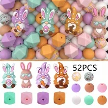 30pcs/52pcs Bunny Egg Shape Silicone Bead Set, Easter Jewelry DIY Gift, Suitable For Necklace, Bracelet, Home Decor - Ideal Handmade Gift