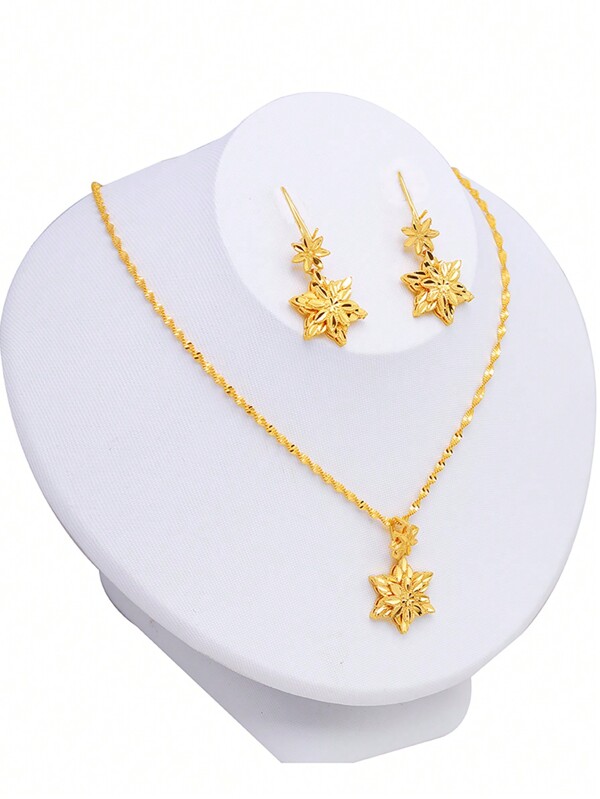 Conjunto de joyas bañado en oro de 22 quilates, pendientes y collar de novia con estilo árabe, decoración de fiesta de noche para mujer, joyería de lujo