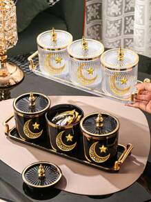 4pcs/Set Plastic Multi-Purpose Storage Jars Containers For Grains, Candies, Cookies, Bread, Suitable For Outdoor, Wedding, Party, Gift, Birthday, Christmas