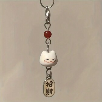 1pc Lucky Cat Ceramic Keychain And Phone Lanyard - Sweet Bag With Mobile Accessories, Perfect For New Year's Gift
