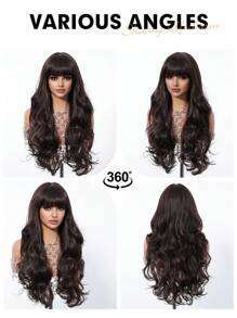 26 Inch Brown Long Curly Wigs For Women Natural Synthetic Heat Resistant Hair Wig Daily Party Cosplay Wigs - Black - View 9