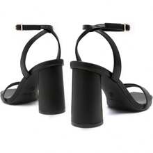 Athlefit Fashionable Women's Strappy Chunky Block Heels Chic Square Open Toe Heeled Sandals Dress Wedding Party Shoes - 黑色 - 查看 6