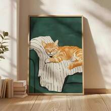 1 件现代卡通动物海报，橙色猫睡觉，适用于客厅和卧室装饰，可选相框，非常适合房间装饰，带相框的墙壁艺术 - 彩色 - 查看 7