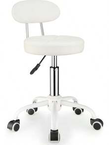 Swivel Stool With Wheels Height Adjustable Rolling Spa Stool Chair Backrest Black - 白色 - 查看 1