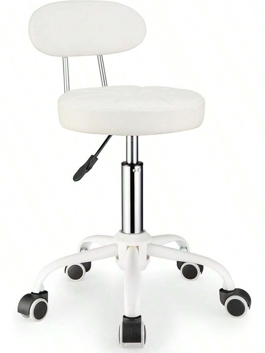 Swivel Stool With Wheels Height Adjustable Rolling Spa Stool Chair Backrest Black - 白色 - 查看 1
