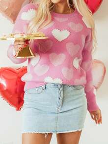 Mommy And Me Family Matching Sweaters Christmas/New Year/Valentine's Day Outfit Long Sleeve Crew Neck Cable Knit Sweaters MamaMini Pullover Jumpers Tops - 粉色 - 查看 6
