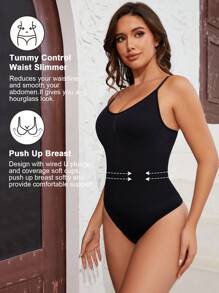 1pc Seamless Shapewear Jumpsuit With Back Cutout - Black - View 2