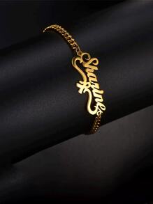 1 pieza Pulsera elegante de acero inoxidable con corazón y nombre personalizado de niña, joyería de uso diario sencilla, adecuada para todas las estaciones, accesorio multifuncional, idea de regalo - color sólido - Ver 3
