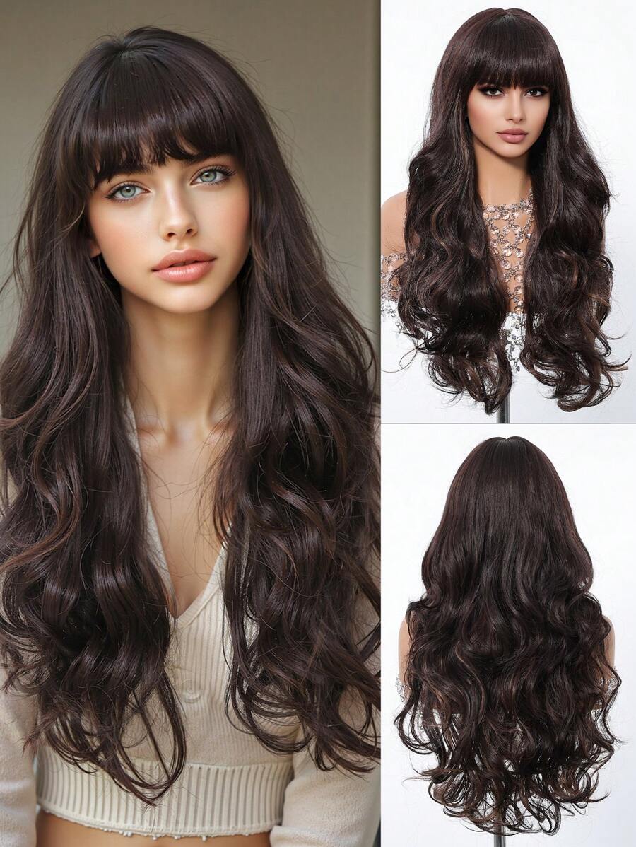 26 Inch Brown Long Curly Wigs For Women Natural Synthetic Heat Resistant Hair Wig Daily Party Cosplay Wigs