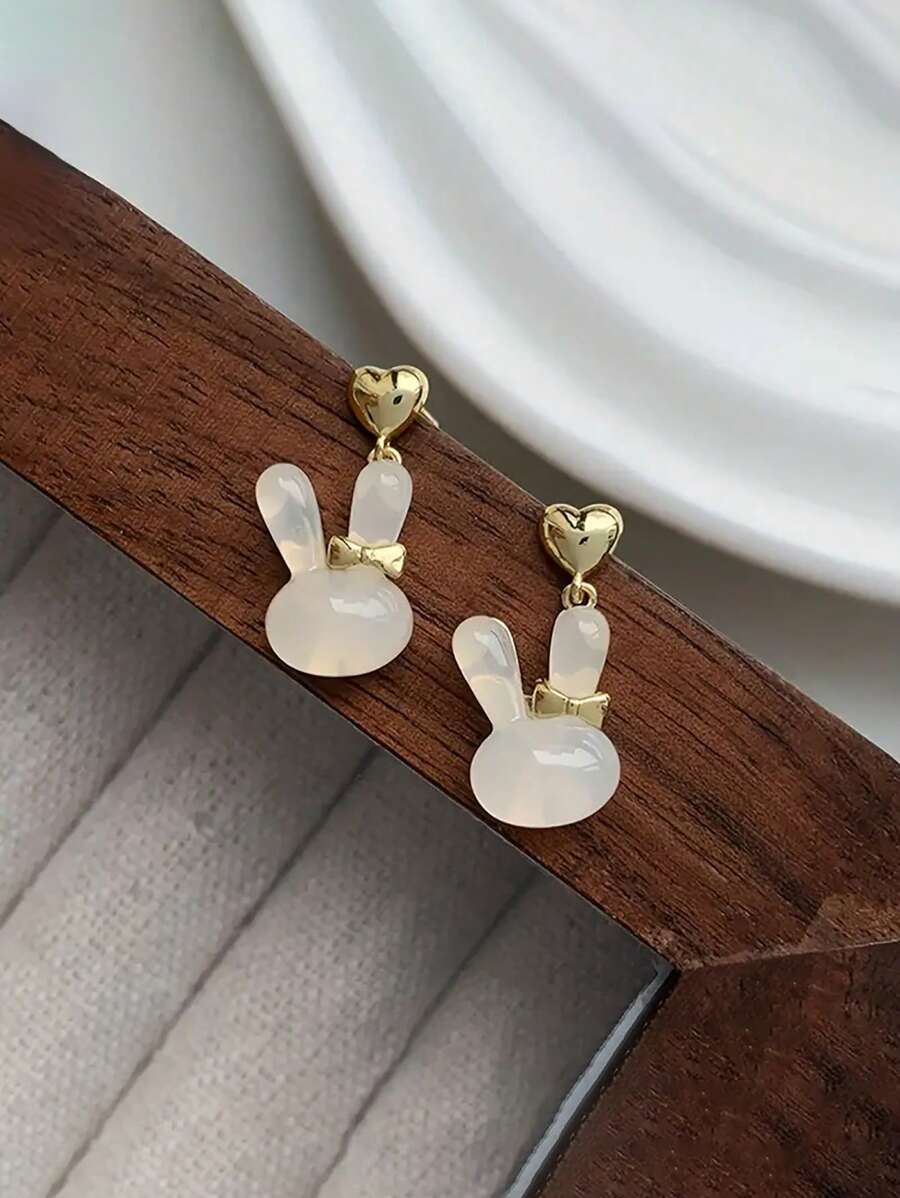 可爱树脂兔子设计耳坠，简约 Y2K 风格合金首饰，可爱礼物 - A - 查看 1