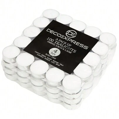 Deco Express Tealight Candles Multipack Of 100 Burning Time 4 Hours Tea Lights