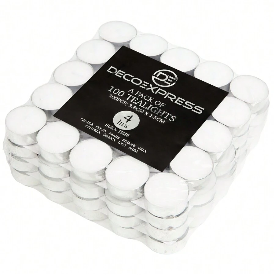 Deco Express Tealight Candles Multipack Of 100 Burning Time 4 Hours Tea Lights - White - View 1
