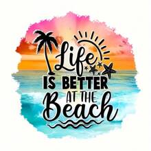 1pc/2pcs/3pcs Mixed Color Vinyl Hot Print Transfer For DIY T-Shirts, Sweatshirts, Women's Wear - "Better Life At The Beach" Graphic Heat Transfer Stickers - Easy To Stick Decals For Clothing Decoration