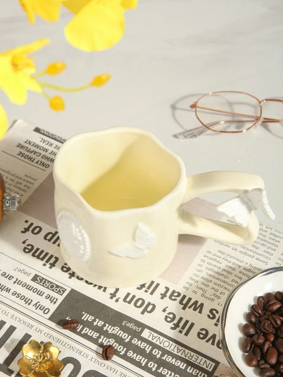 1 Peça Caneca Cerâmica 3D de Borboleta, Adequada para Água, Café, Leite, Xícaras de Chá, Presentes Personalizados, Presentes para Mulheres, Presentes para Mães, Presentes de Aniversário