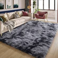 1pc Tie-Dye Dark Gray Shaggy Plush Area Rug, Fluffy Rectangular Soft Non-Slip Carpet For Living Room, Bedroom, Bathroom, Game Room, Washable All Season Home Decor Mat Gifts Birthday Graduation