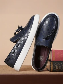 [Fast Arrival] Large Size Fringed Board Shoes For Men, European And American Fashion Runway Sets For Men, Business Casual Shoes For Men - Màu xanh lam - Xem 2