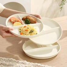1/2/4pcs Divided Portion Control Plates, Compartment Plates For Portion Control, 3 Compartment Plastic Dinner Plates, Microwave & Dishwasher Friendly, Suitable For Weight Management, Happy