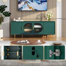 Modern TV Stand For TVs Up To 70+ Inch, Glass Door Television Console Table With Gold Leg, Entertainment Center With Storage Cabinet, Wood Media Furniture For Bedroom, Living Room - 綠色 - 查看 3