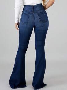 Women's Vintage-Inspired High-Stretch Skinny Jeans - Ripped Detail, Halloween Costumes,Raw Hem, Mid-Rise, Distressed Blue Denim With Slash Pockets, Comfort Fit For All Seasons - Rửa tối - Xem 4